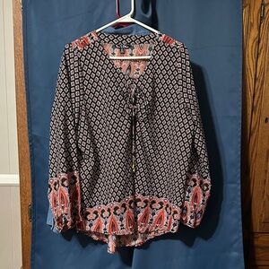 Elegant Black and Red Geometric Blouse